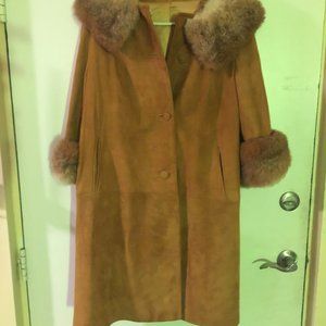 Suede leather fur coat
